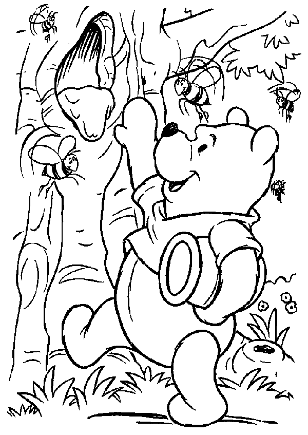 coloriage winnie recolte du miel